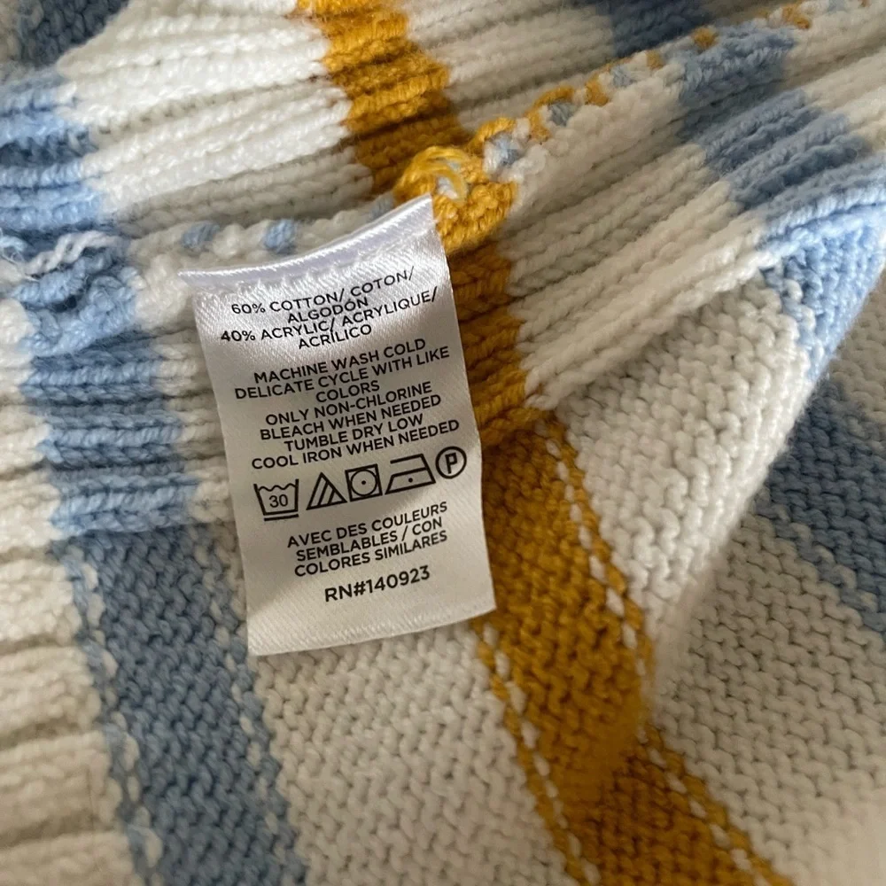 Loft Blue and Gold Striped Crewneck Sweater Small